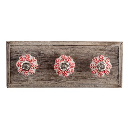 Red Leaf Ceramic Wooden Hooks